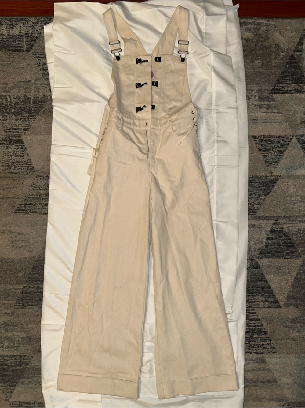 Women's Cream Wide-Leg Overalls Jumpsuit